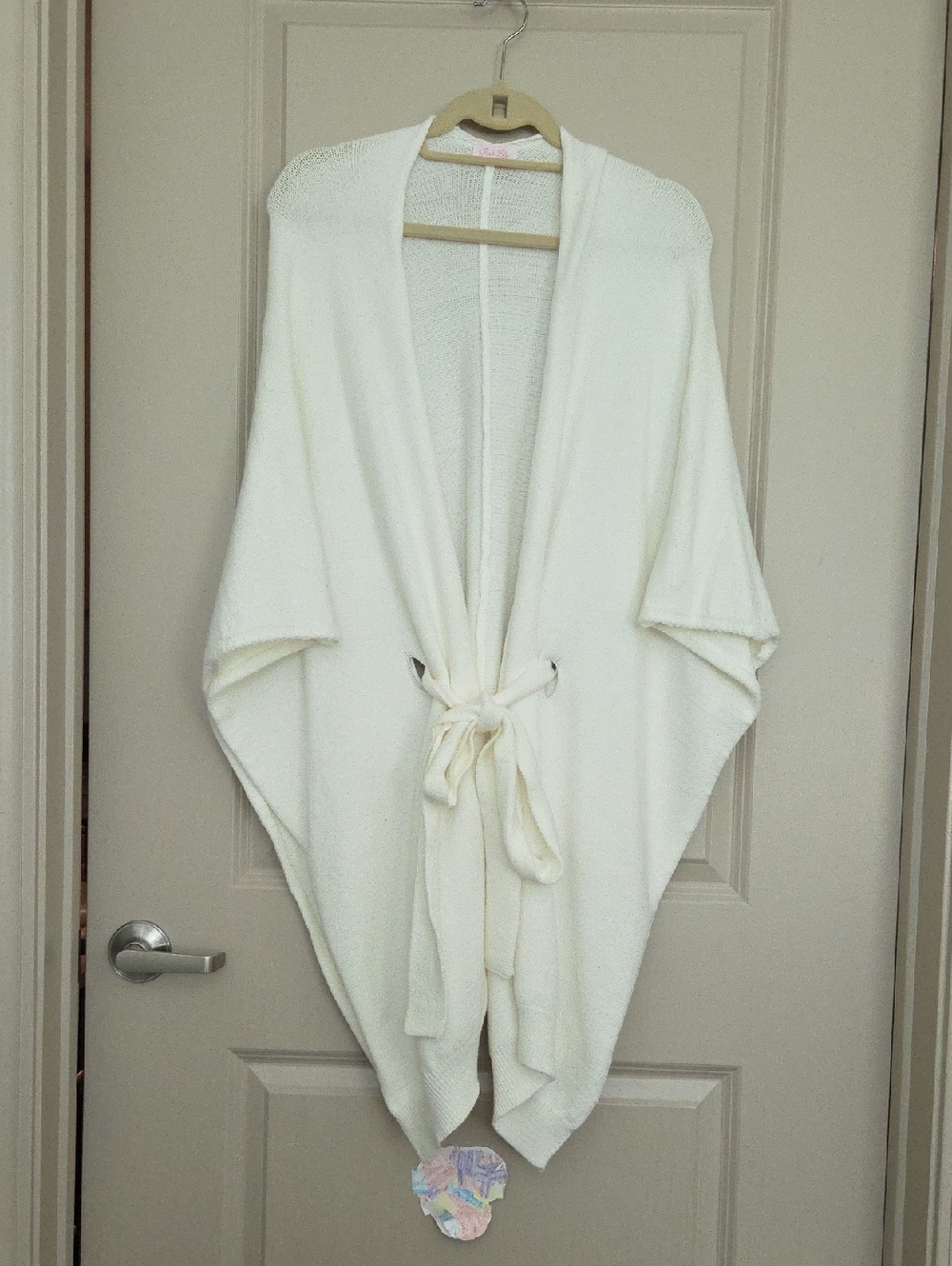 Women's Cream Open-Front Tie Cardigan Sweater